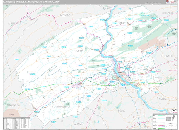 Harrisburg-Carlisle, PA Metro Area Wall Map